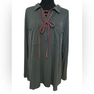 POL blue gray top Blouse with Tie